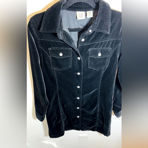 GAP Black Velvet Button Up Tailored Blazer Jacket Collar Size‎ 8 Preppy - Picture 1 of 9